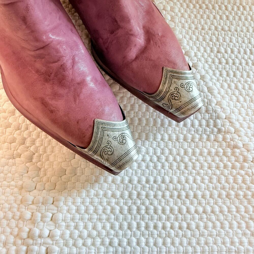 Free People Brayden Boots Womens Size 6.5 Leather Western Ankle Metal Toe Pink - Picture 3 of 5